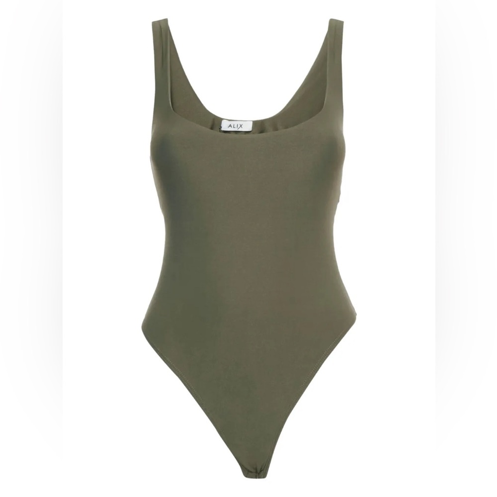Alix NYC Mott Olive Green Jersey Sleeveless Square Neck Bodysuit